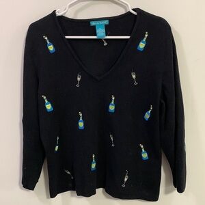 Alexandra Bartlett V Neck wine / champagne themed embellished sweater Size XL
